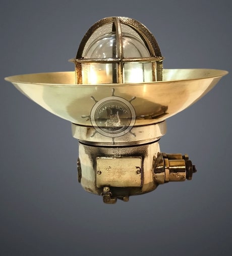 Nautical Ship Brass Mount Bulkhead Light With Cover Shade