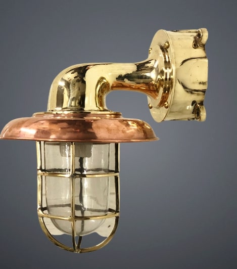 Nautical Deck Wall Light with Copper Shade Cap